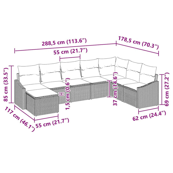 Sofa Sæt 8 stk. Sort polyrattan