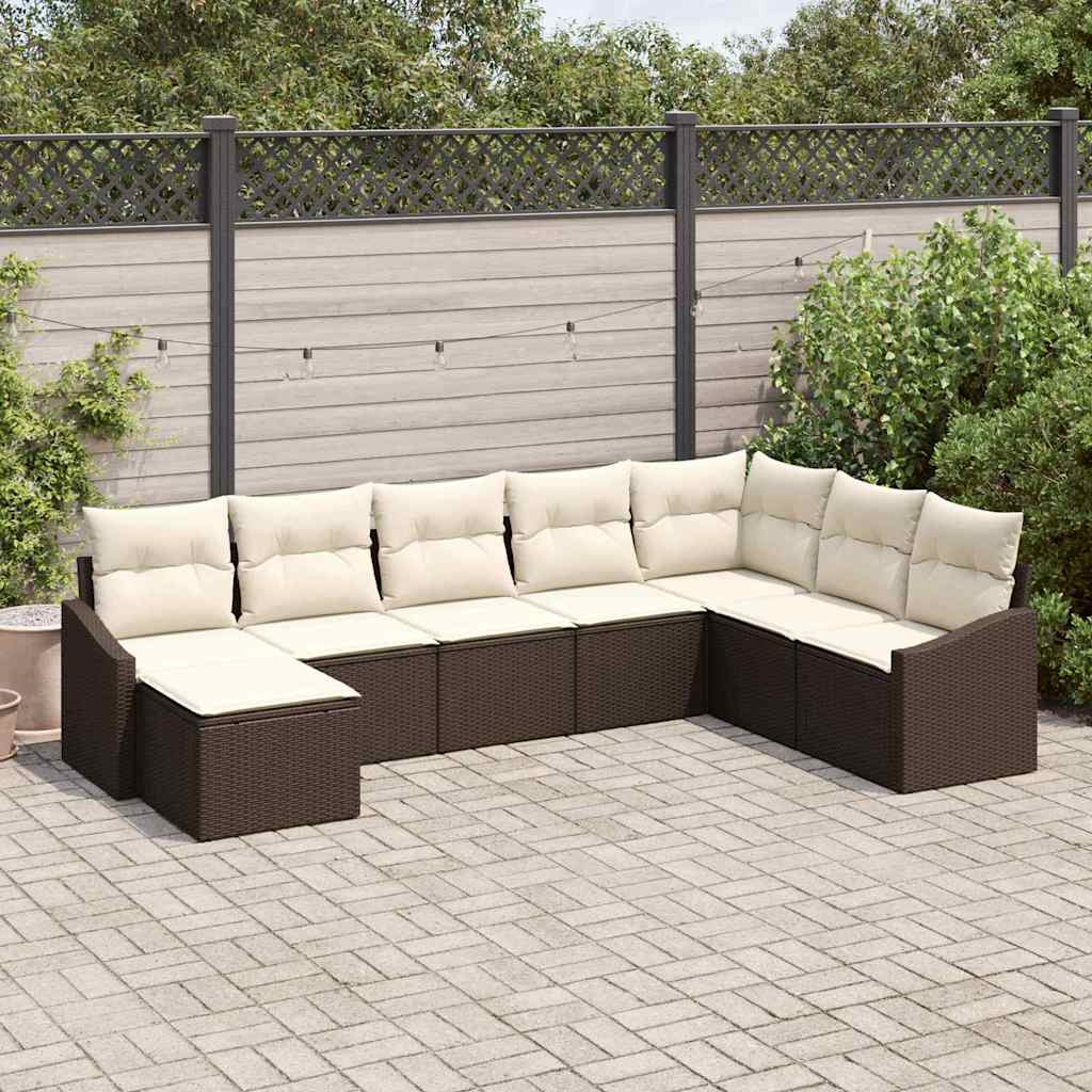 Sofa Sæt med pude 8 pcs Brun polyrattan