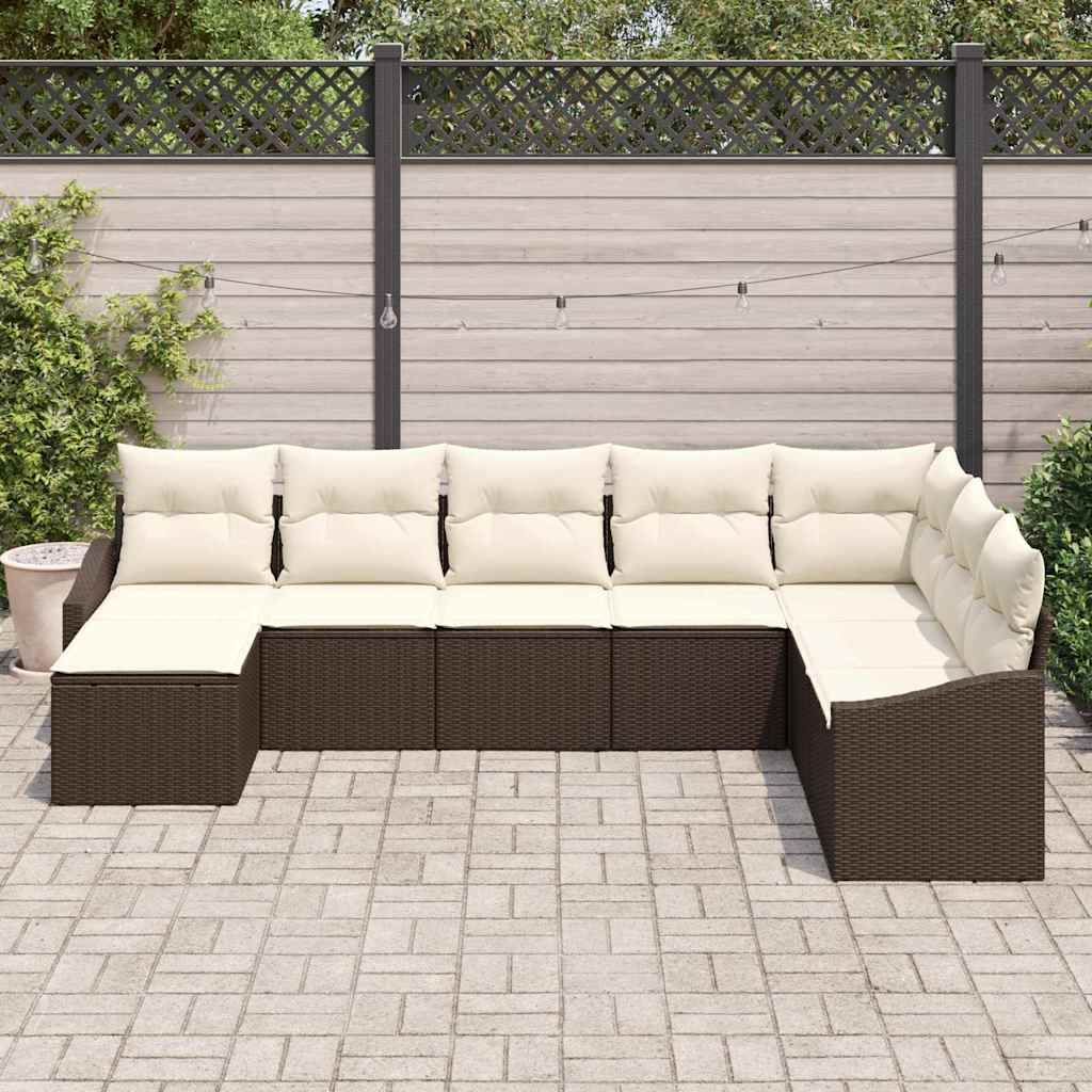 Sofa Sæt med pude 8 pcs Brun polyrattan