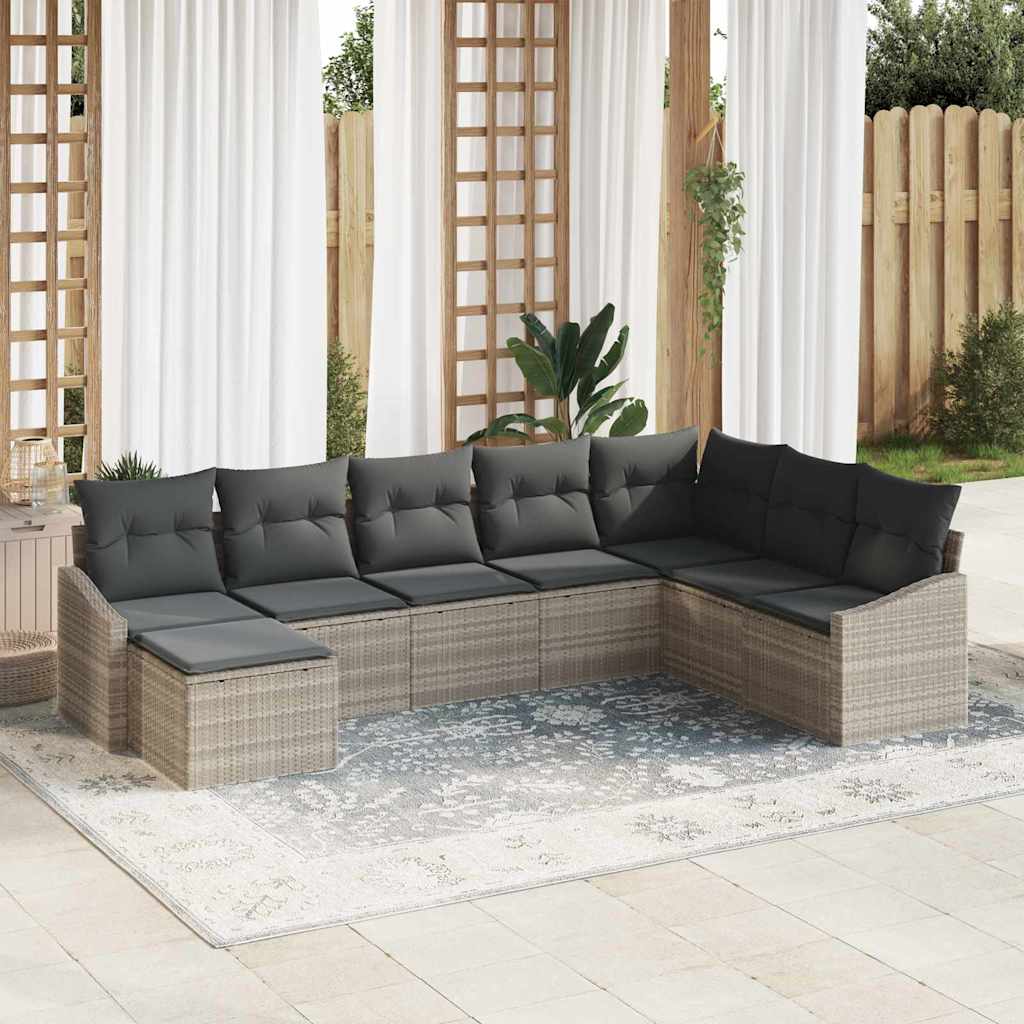Sofa Sæt med pude 8 pcs Lysegrå polyrattan