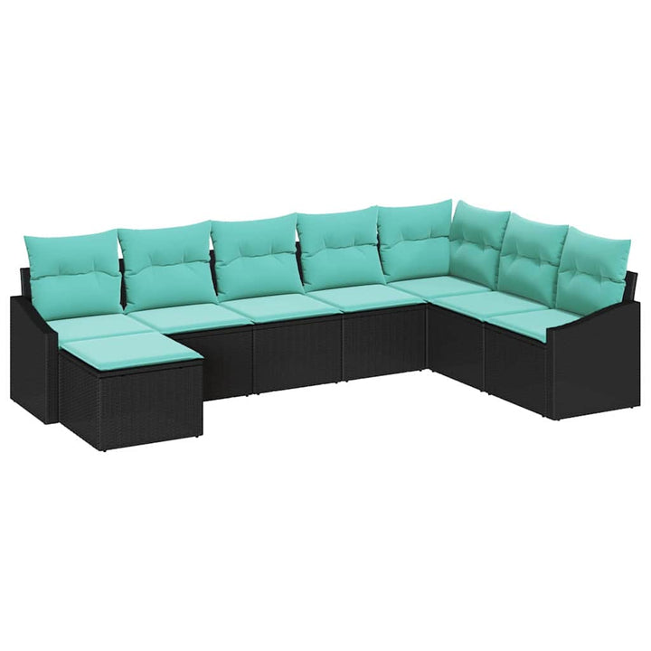Sofa Sæt med pude 8 pcs Sort polyrattan