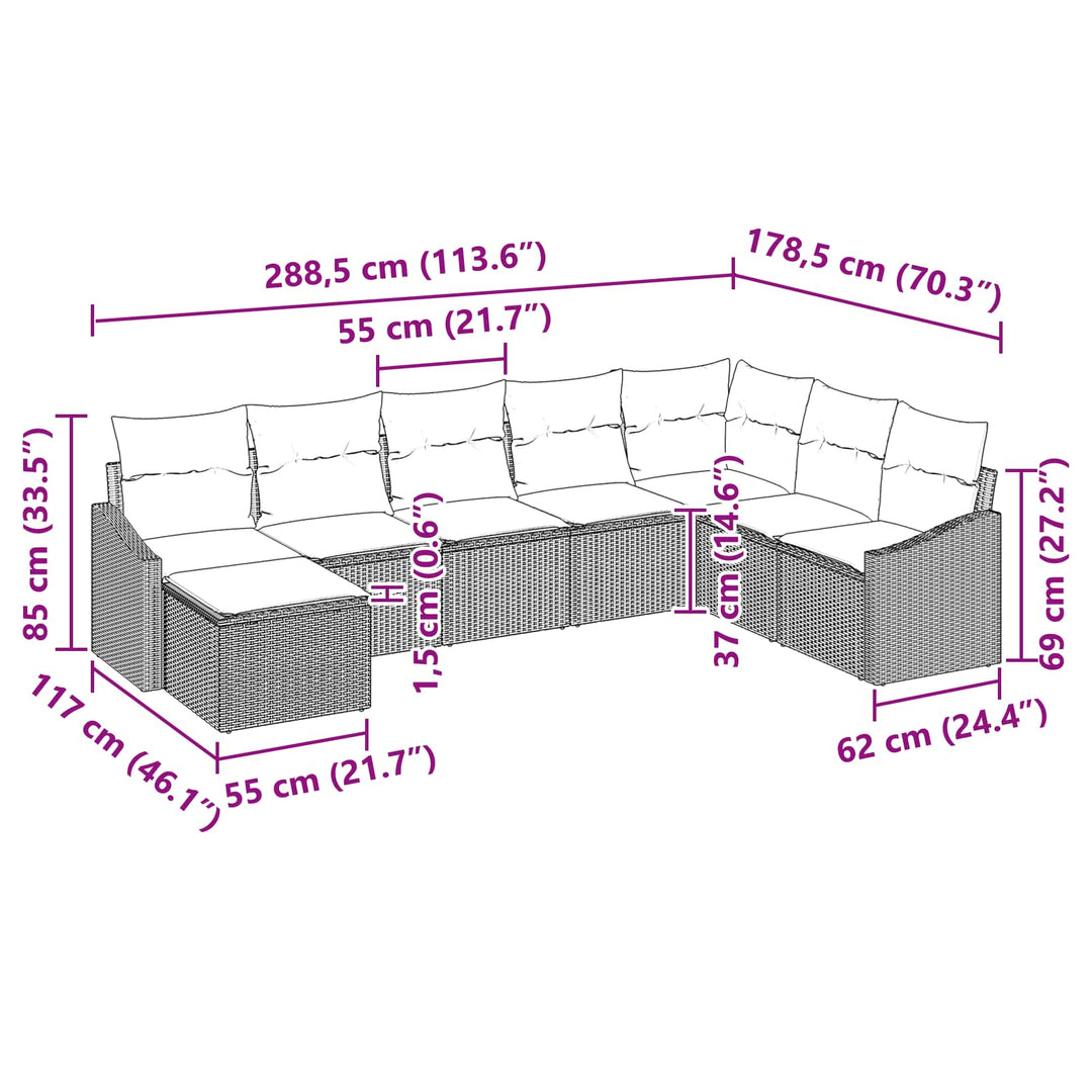 Sofa Sæt med pude 8 pcs Sort polyrattan