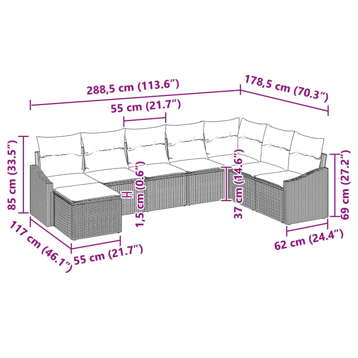 Sofa Sæt med pude 8 pcs Sort polyrattan