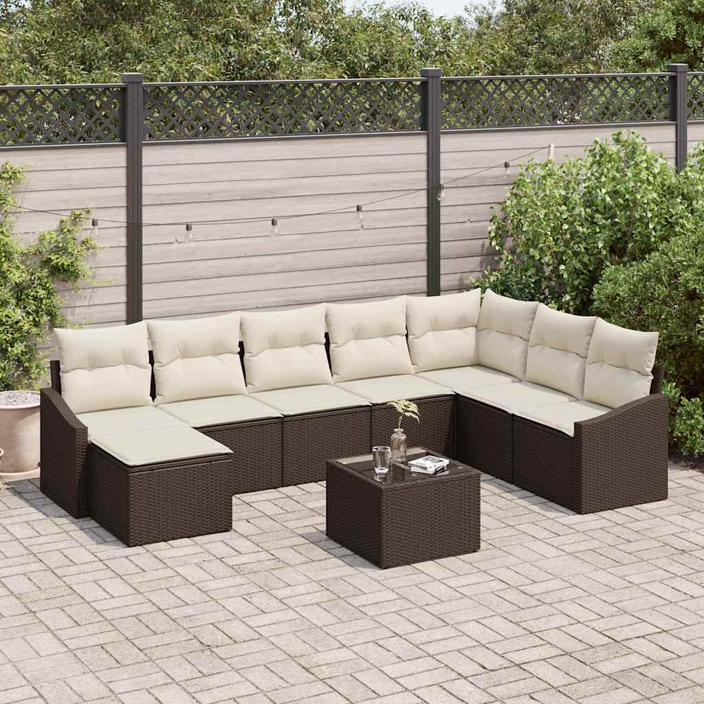 Sofa Sæt med pude 9 pcs Brun polyrattan