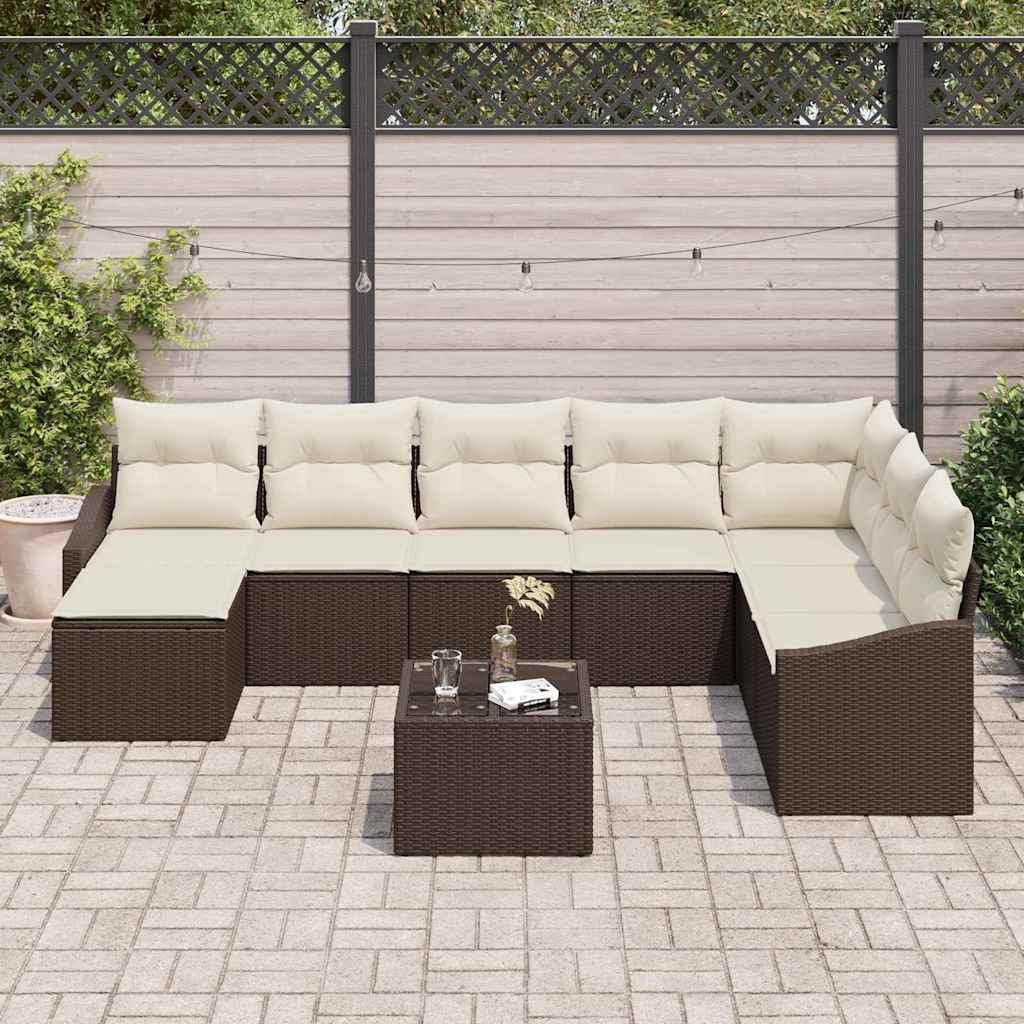 Sofa Sæt med pude 9 pcs Brun polyrattan
