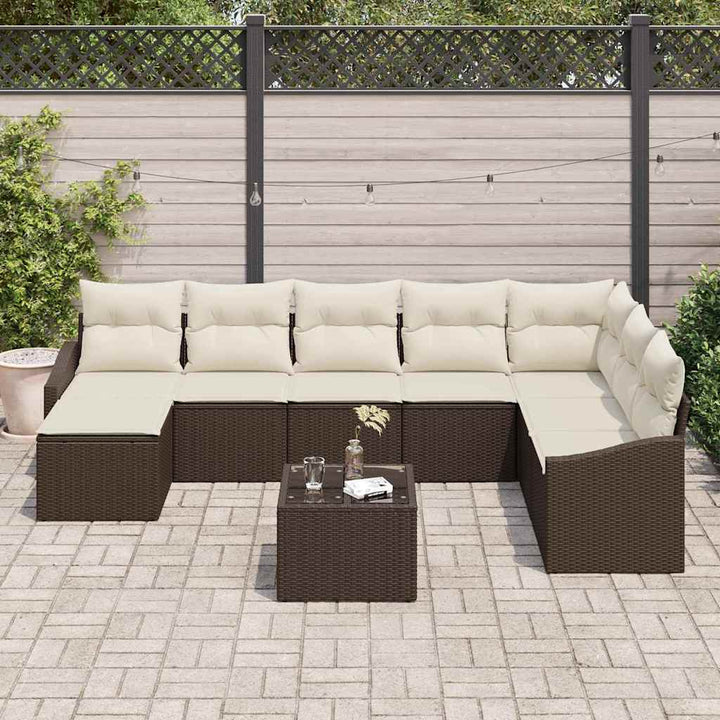 Sofa Sæt med pude 9 pcs Brun polyrattan