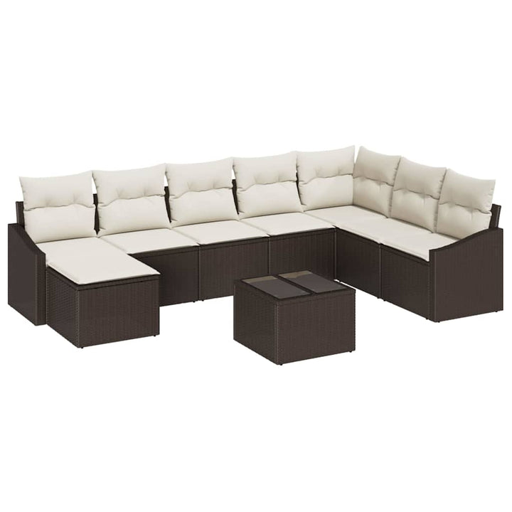 Sofa Sæt med pude 9 pcs Brun polyrattan