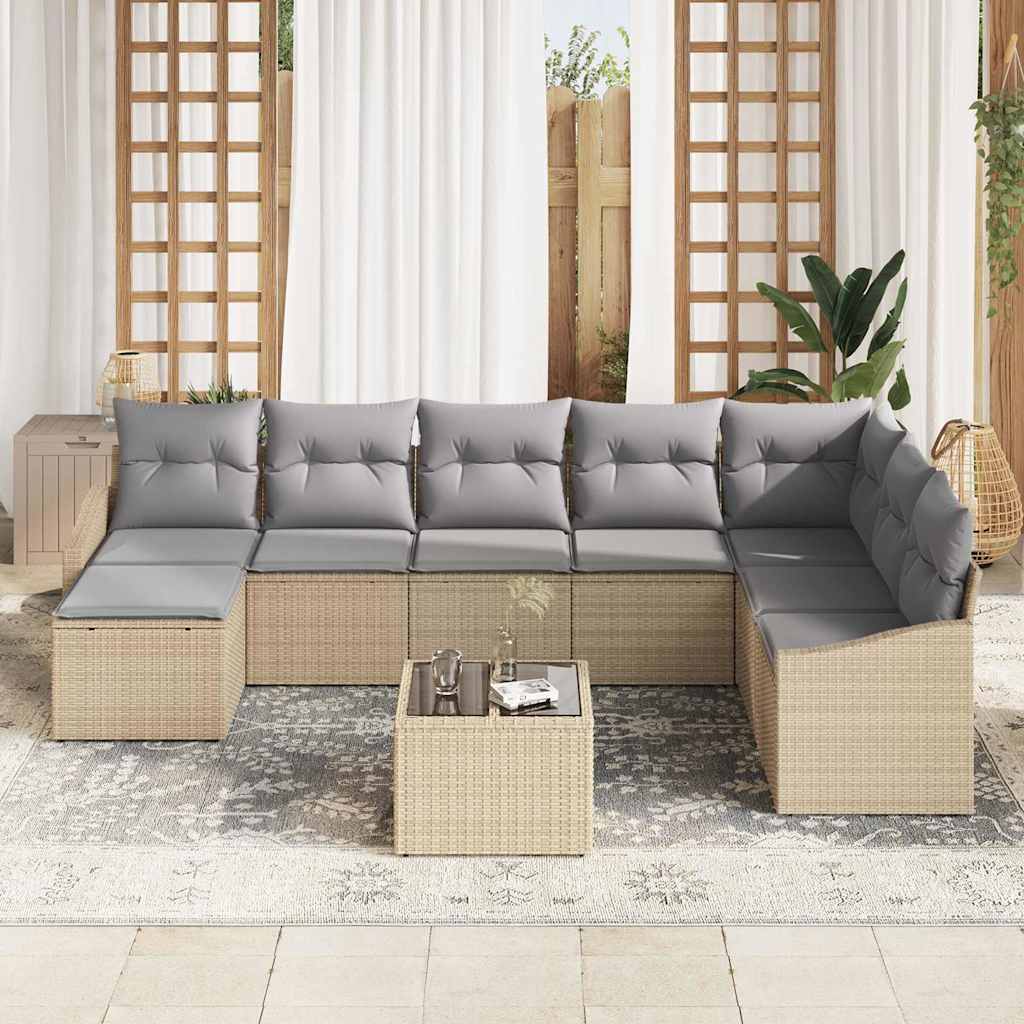 Sofa Sæt med pude 9 pcs Beige polyrattan