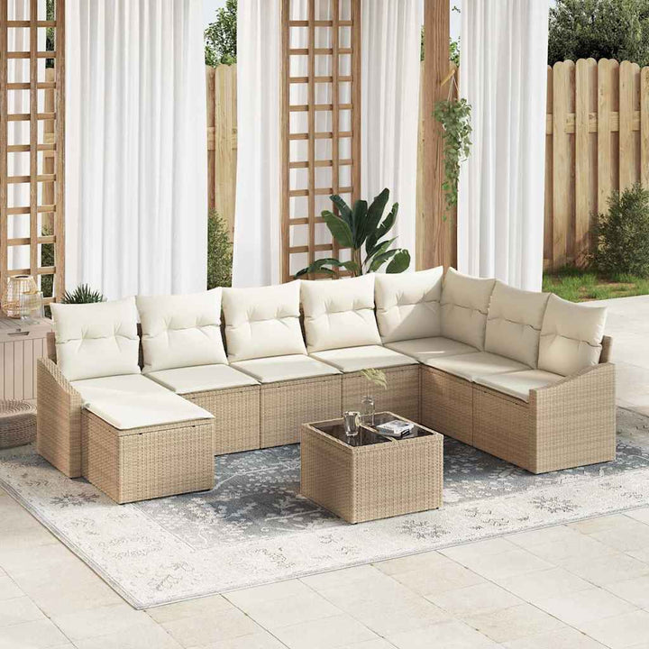 Sofa Sæt med pude 9 pcs Beige polyrattan