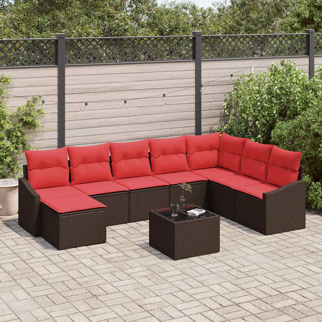 Sofa Sæt 9 stk. Brun polyrattan