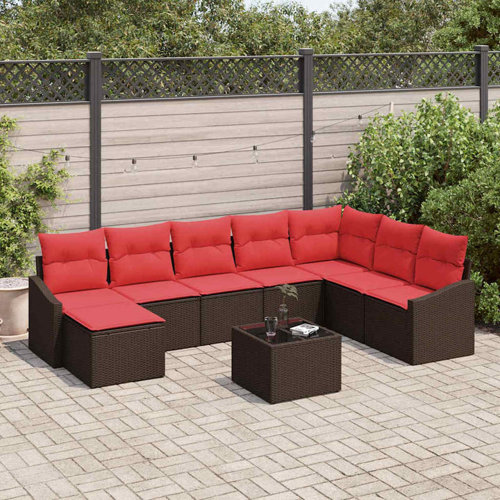 Sofa Sæt 9 stk. Brun polyrattan