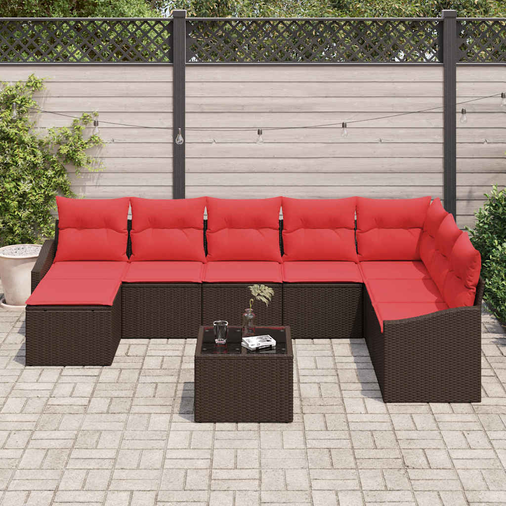 Sofa Sæt 9 stk. Brun polyrattan