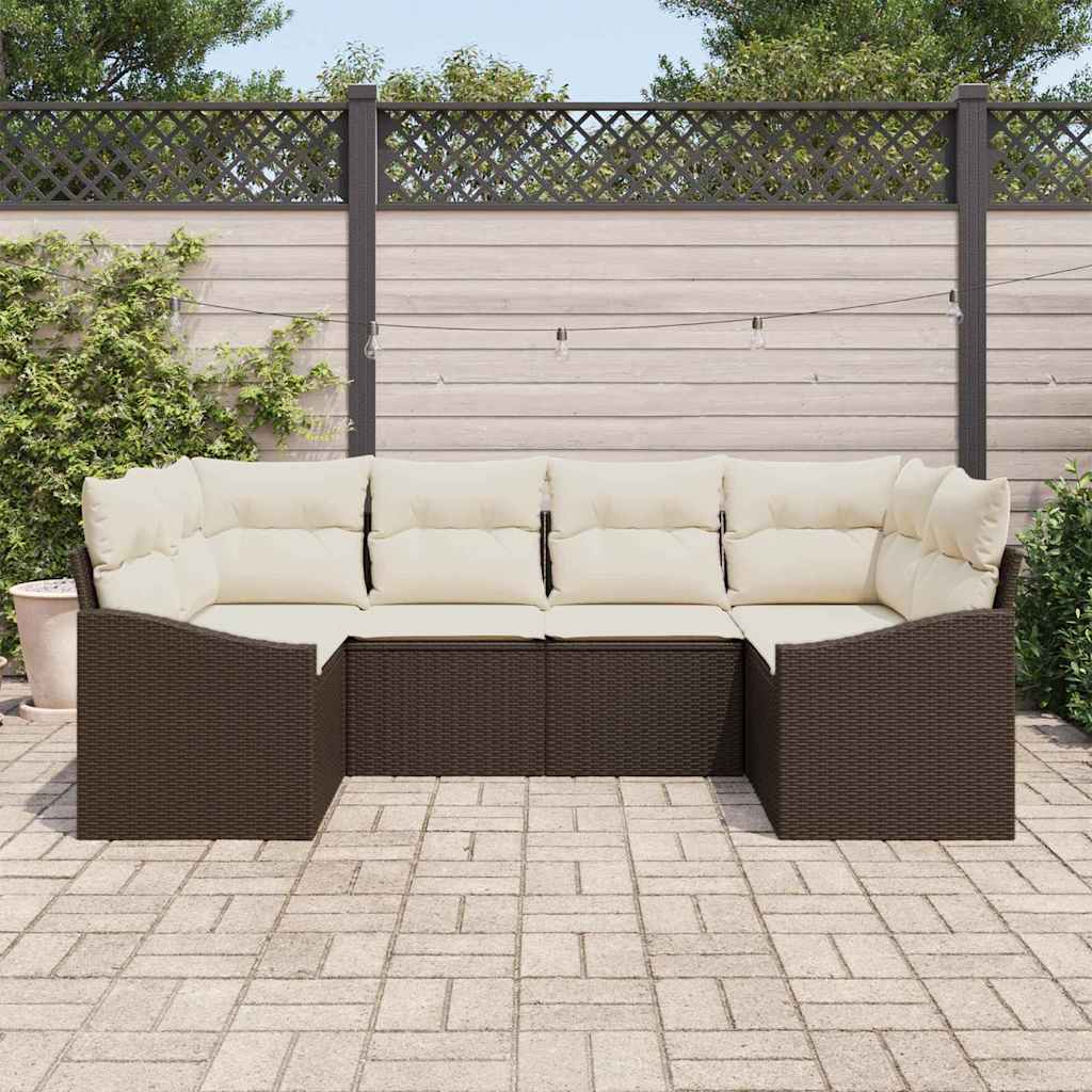 Sofa Sæt med pude 6 pcs Brun polyrattan