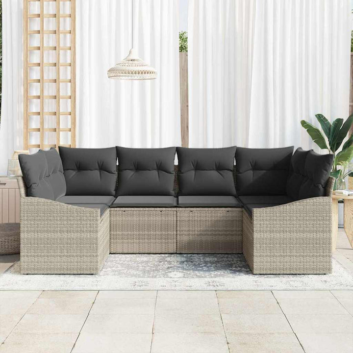 Sofa Sæt med pude 6 pcs Lysegrå polyrattan