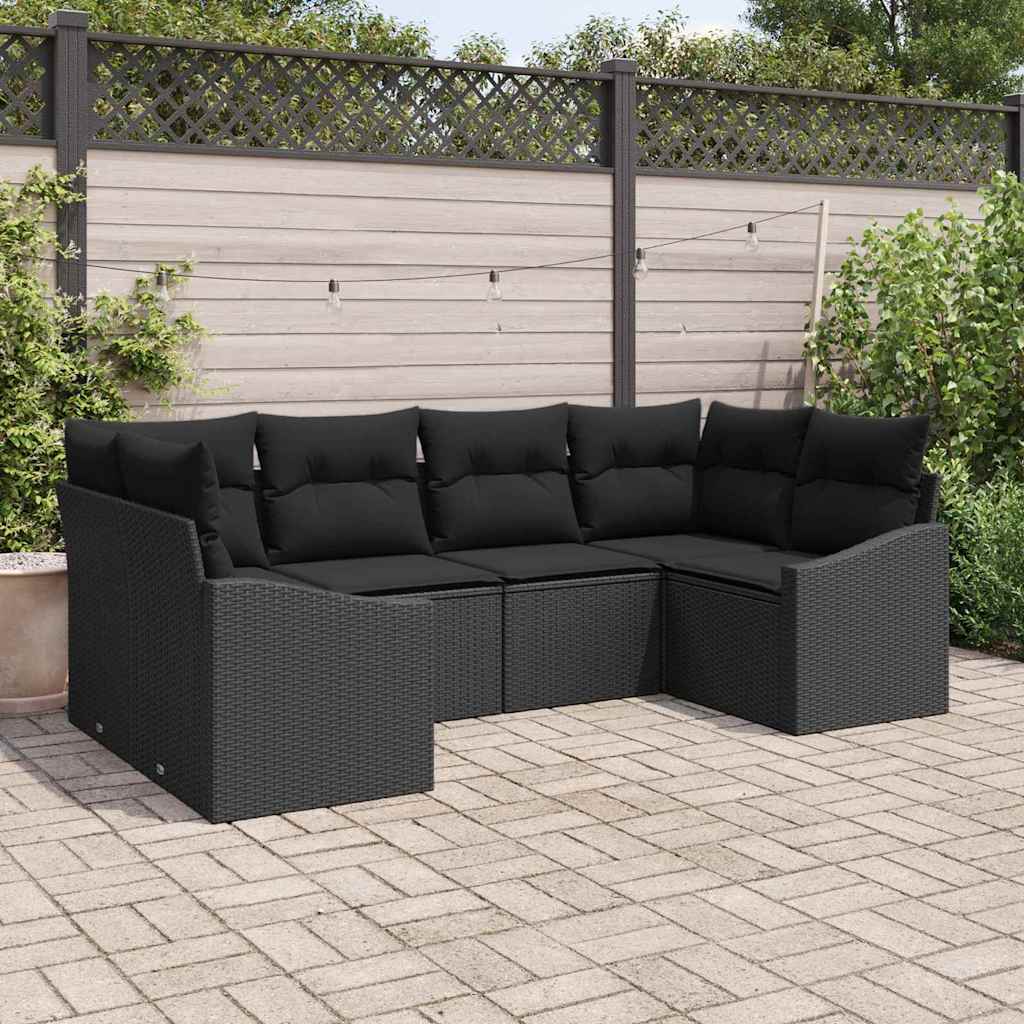 Sofa Sæt med pude 6 pcs Sort polyrattan