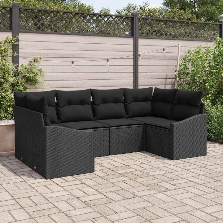 Sofa Sæt med pude 6 pcs Sort polyrattan