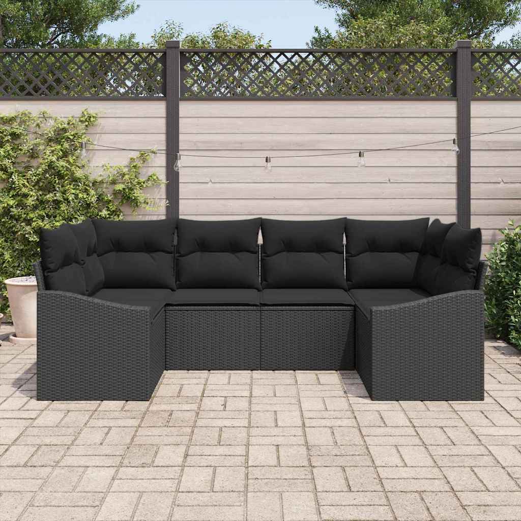 Sofa Sæt med pude 6 pcs Sort polyrattan