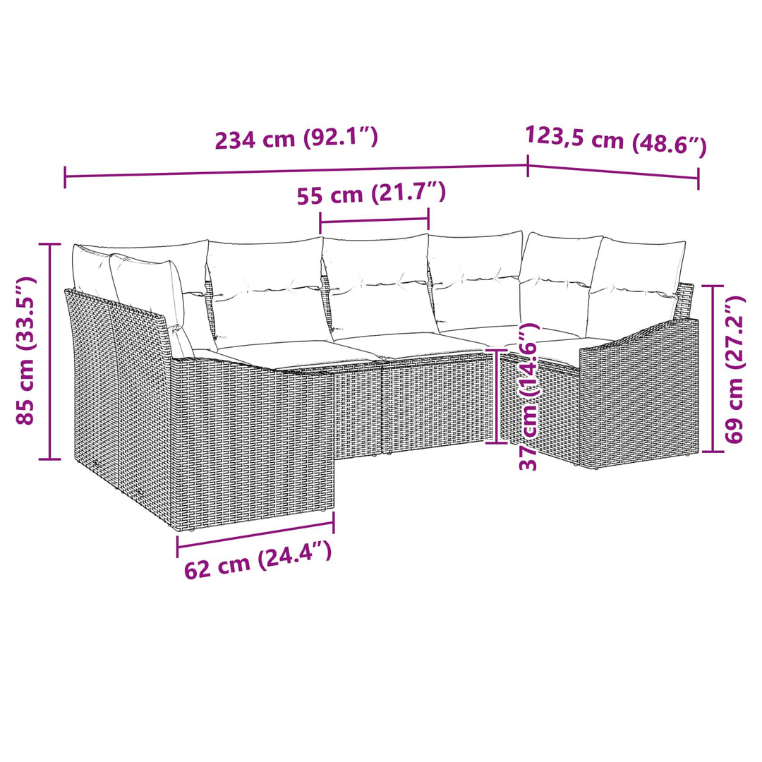 Sofa Sæt 6 stk. Brun polyrattan
