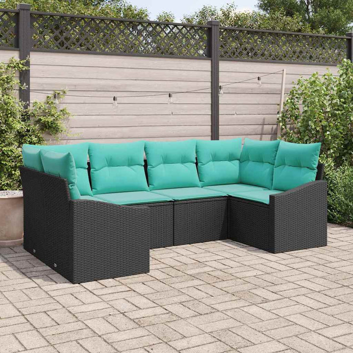 Sofa Sæt med pude 6 pcs Sort polyrattan