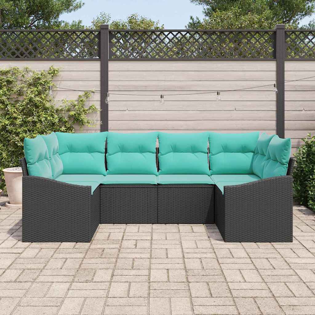 Sofa Sæt med pude 6 pcs Sort polyrattan