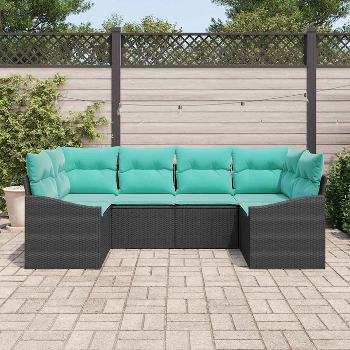 Sofa Sæt med pude 6 pcs Sort polyrattan
