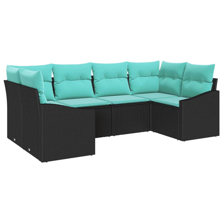 Sofa Sæt med pude 6 pcs Sort polyrattan