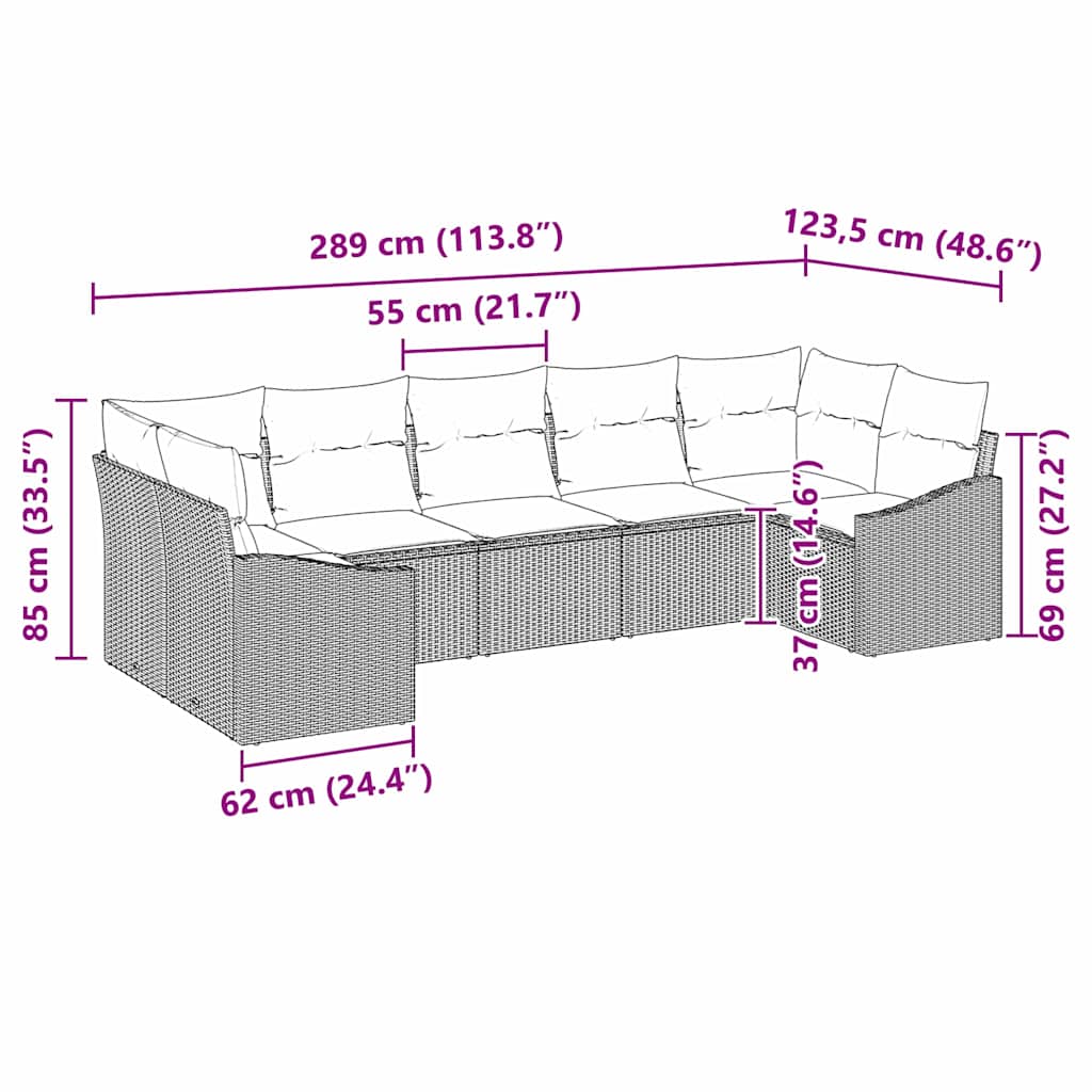 Sofa Sæt 7 stk. Sort polyrattan