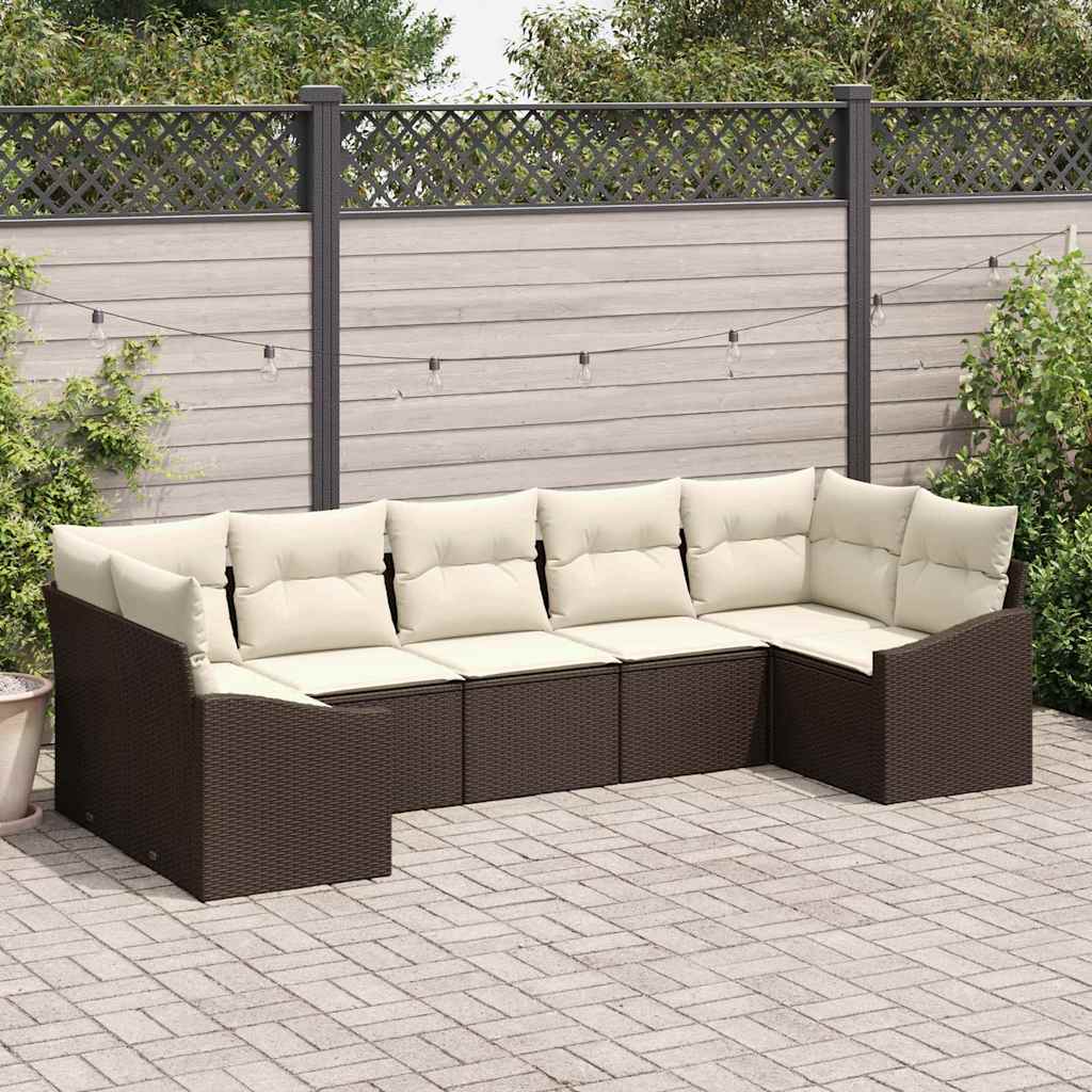 Sofa Sæt med pude 7 pcs Brun polyrattan