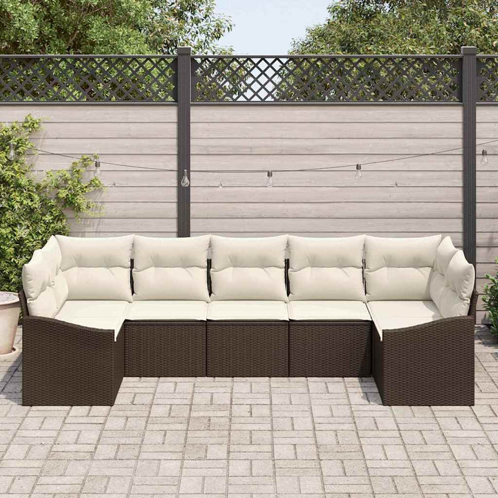 Sofa Sæt med pude 7 pcs Brun polyrattan