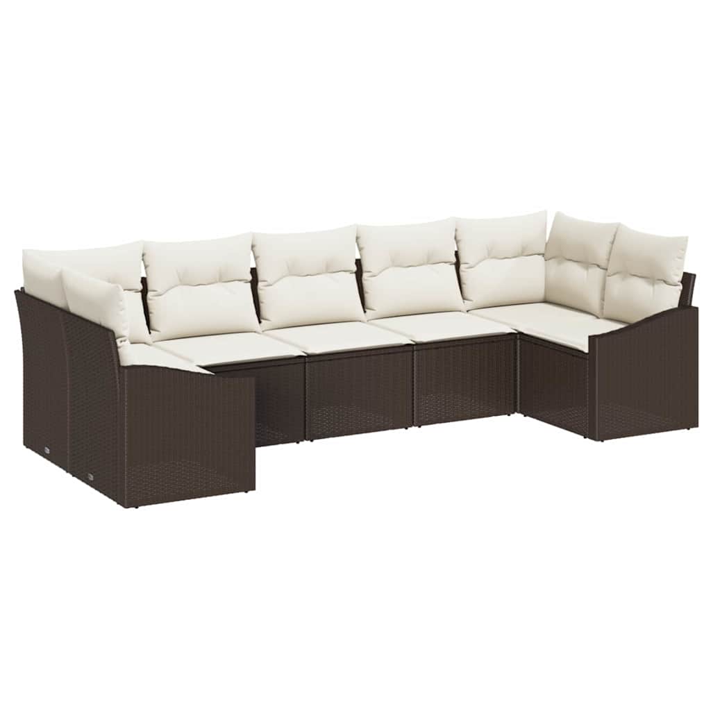 Sofa Sæt med pude 7 pcs Brun polyrattan