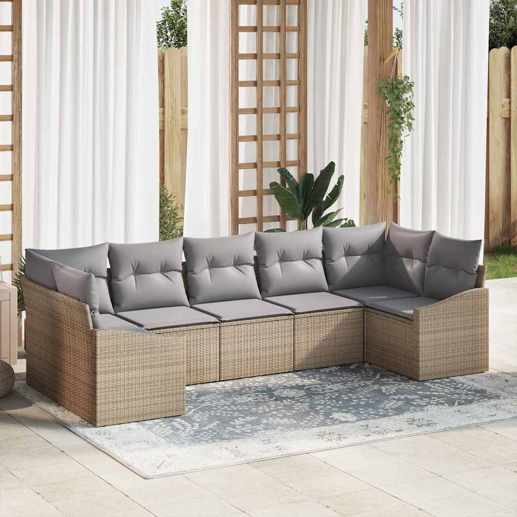 Sofa Sæt med pude 7 pcs Beige polyrattan