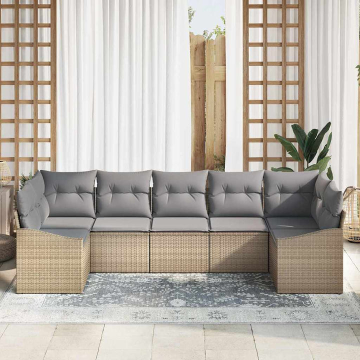Sofa Sæt med pude 7 pcs Beige polyrattan