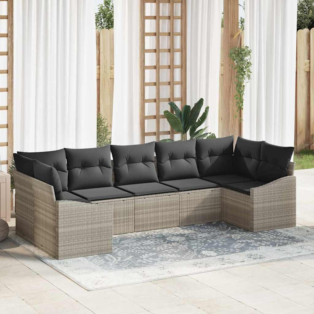Sofa Sæt med pude 7 pcs Lysegrå polyrattan