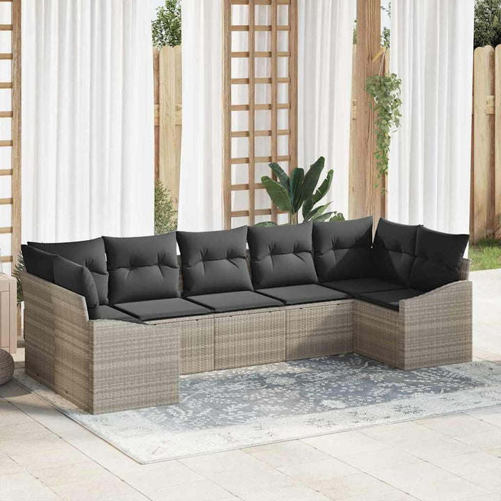 Sofa Sæt med pude 7 pcs Lysegrå polyrattan