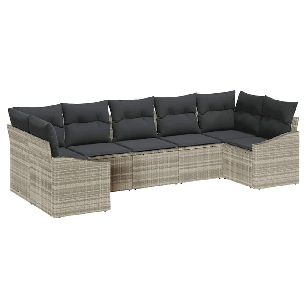 Sofa Sæt med pude 7 pcs Lysegrå polyrattan