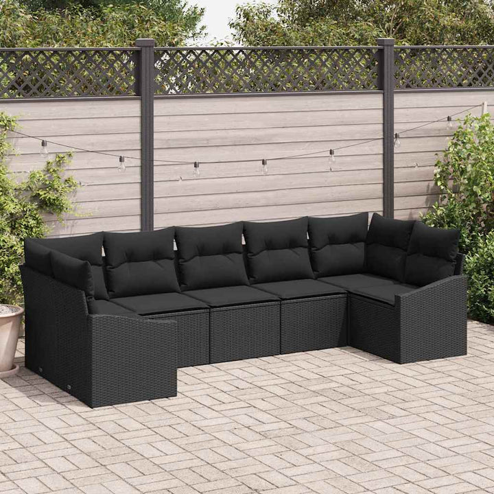 Sofa Sæt med pude 7 pcs Sort polyrattan