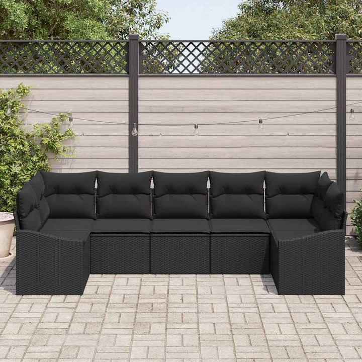 Sofa Sæt med pude 7 pcs Sort polyrattan