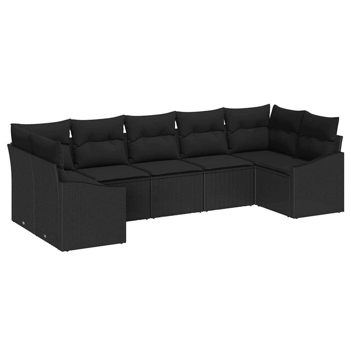 Sofa Sæt med pude 7 pcs Sort polyrattan