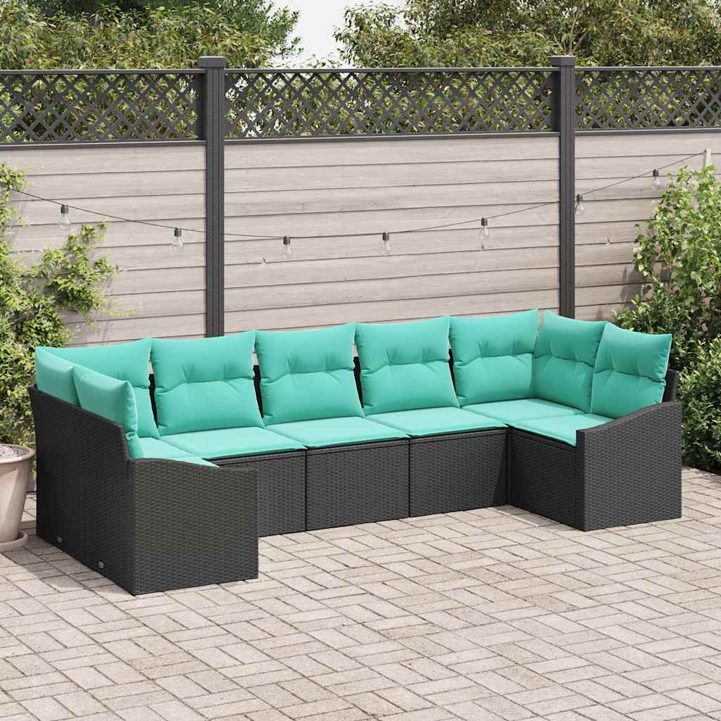 Sofa Sæt med pude 7 pcs Sort polyrattan
