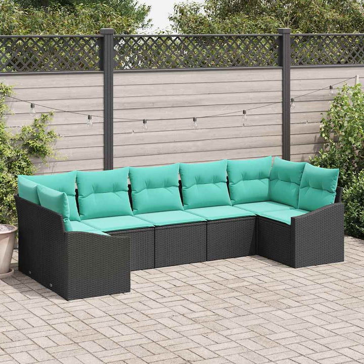 Sofa Sæt med pude 7 pcs Sort polyrattan