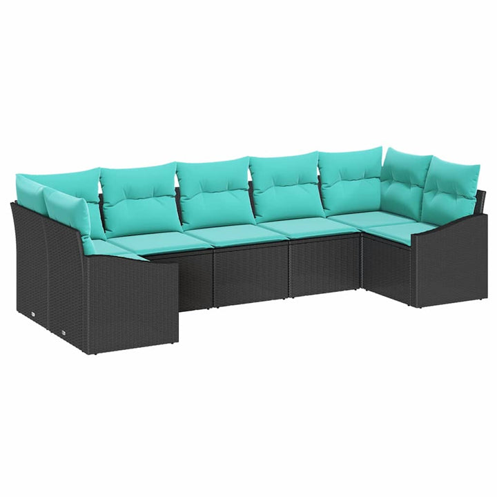 Sofa Sæt med pude 7 pcs Sort polyrattan