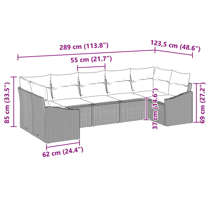 Sofa Sæt med pude 7 pcs Sort polyrattan