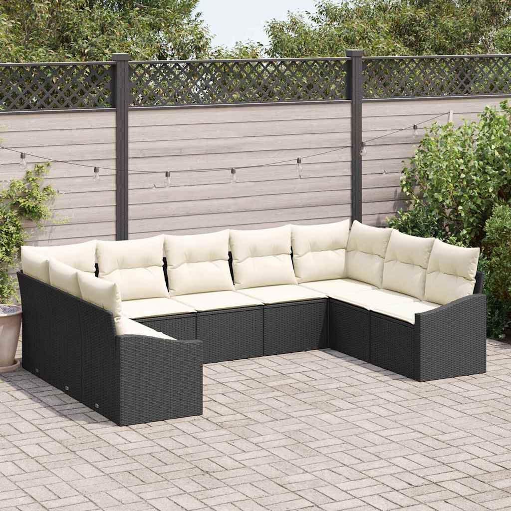 Sofa Sæt med pude 9 pcs Sort polyrattan