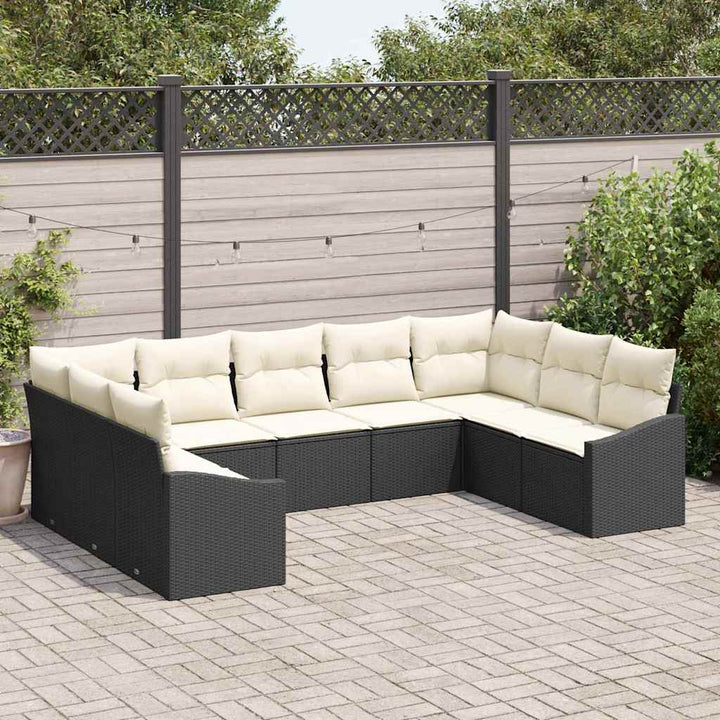 Sofa Sæt med pude 9 pcs Sort polyrattan