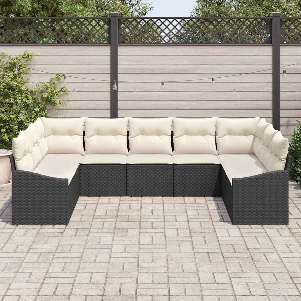 Sofa Sæt med pude 9 pcs Sort polyrattan