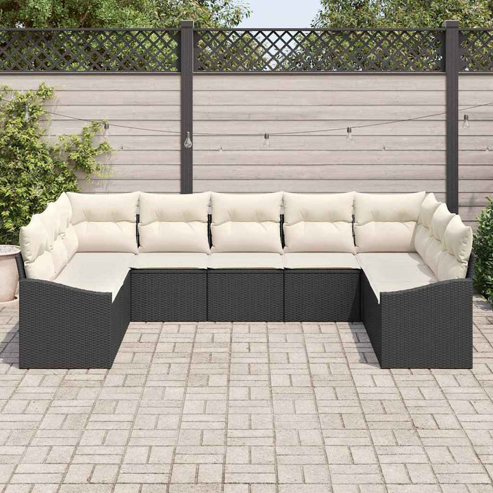 Sofa Sæt med pude 9 pcs Sort polyrattan
