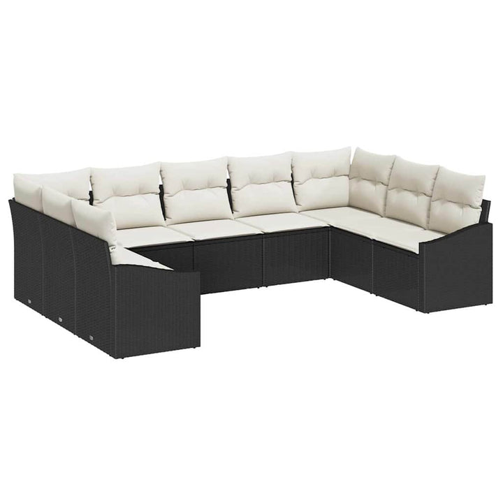 Sofa Sæt med pude 9 pcs Sort polyrattan