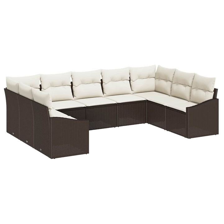 Sofa Sæt med pude 9 pcs Brun polyrattan