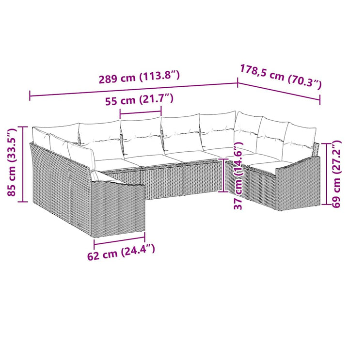 Sofa Sæt med pude 9 pcs Grå polyrattan