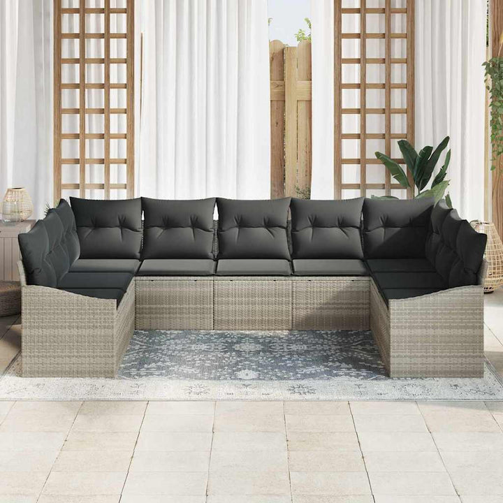 Sofa Sæt med pude 9 pcs Lysegrå polyrattan